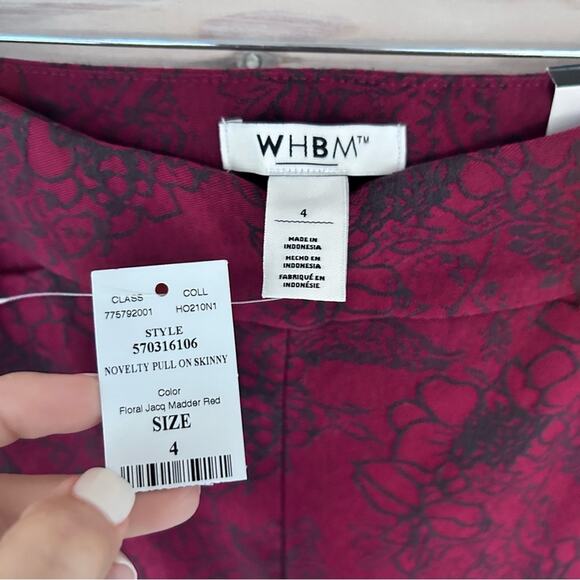 NWT White House Black Market Maroon & Black Jacquard Floral Pants size 4 - Picture 8 of 9